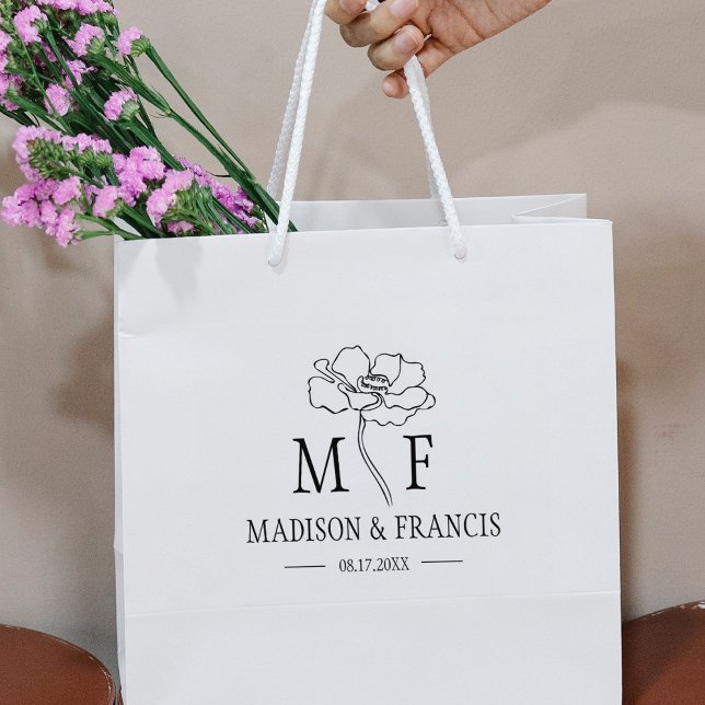 Monogram Flower Personligt bröllp Bag Stämpel (Skapare uppladdad)