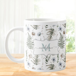 Monogram Flowers and Fern Lövs Blommigt Botanical Jumbo Mugg