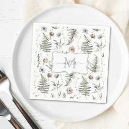 Monogram Flowers and Fern Lövs Blommigt Botanical Pappersservett