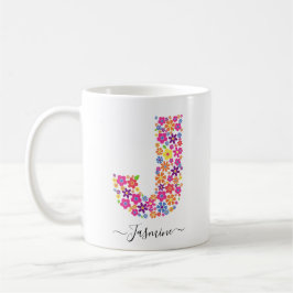 Monogram Flowers Anpassningsbar Text - Blommigt Br Kaffemugg