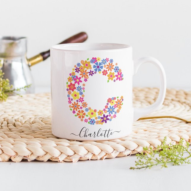 Monogram Flowers Anpassningsbar Text - Blommigt Br Kaffemugg (Skapare uppladdad)