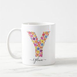 Monogram Flowers Anpassningsbar Text - Blommigt Br Kaffemugg