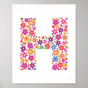 Monogram Flowers Blommigt Brev H Poster