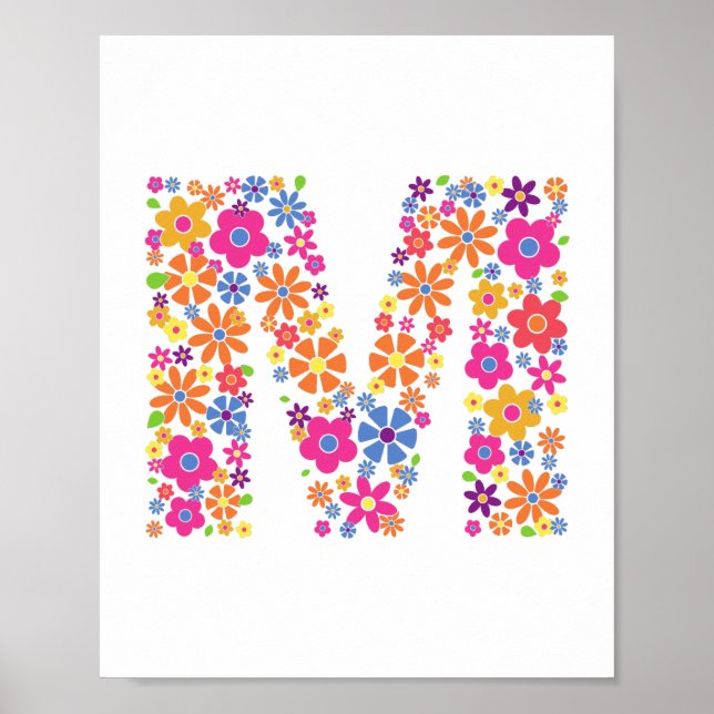 Monogram Flowers Blommigt Brev M Poster (Framsidan)