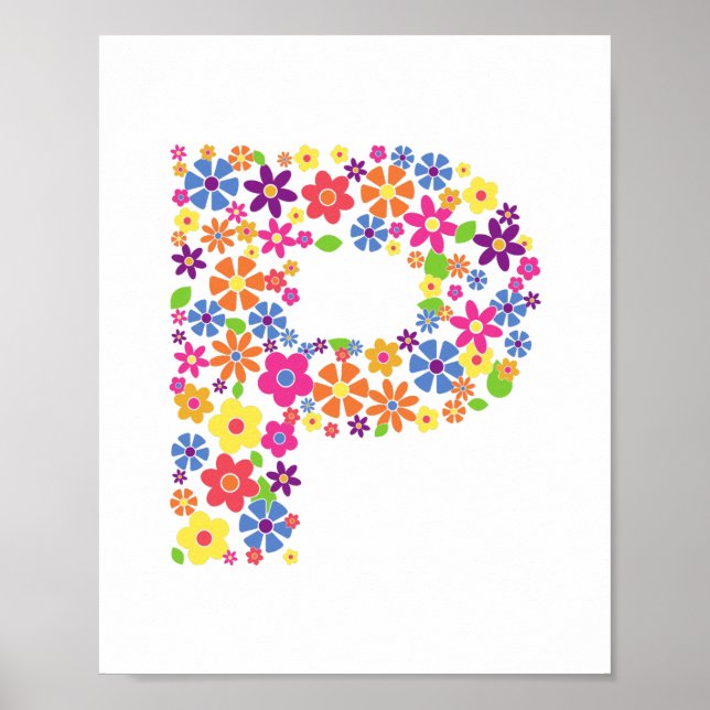 Monogram Flowers Blommigt Brev P Poster (Framsidan)