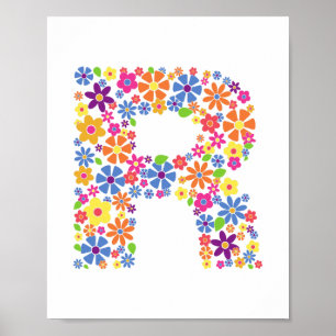 Monogram Flowers Blommigt Brev R Poster