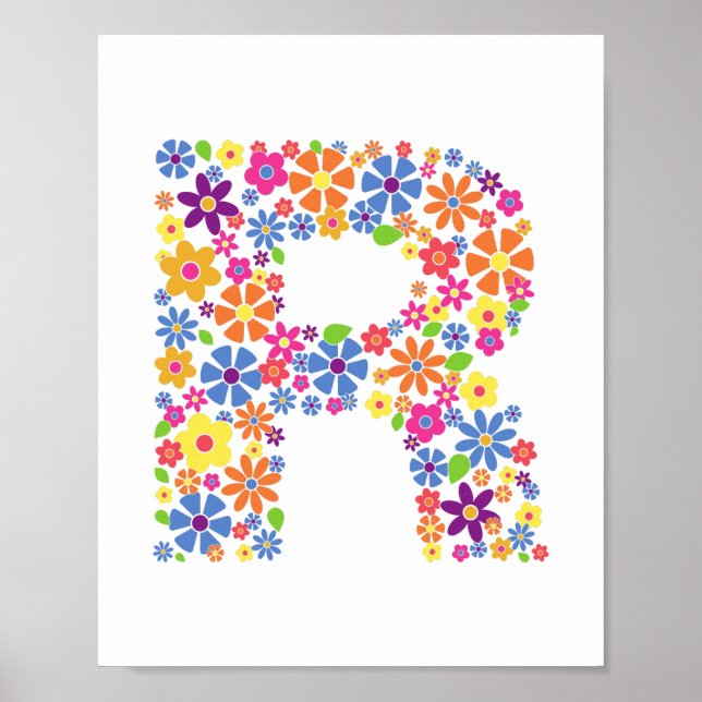 Monogram Flowers Blommigt Brev R Poster (Framsidan)