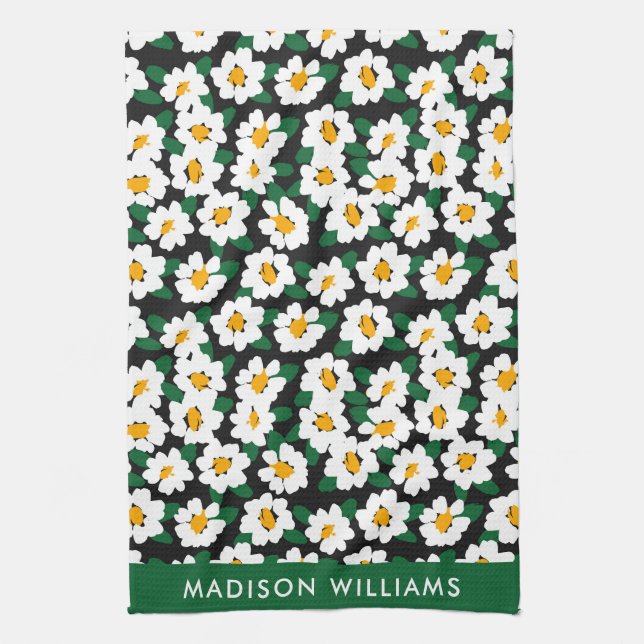 Monogram Flowers Elegant Snyggt Kitchen Towel Kökshandduk (Vertikal)