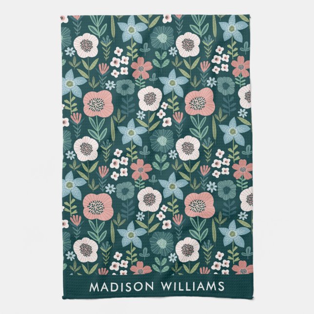 Monogram Flowers Elegant Snyggt Kitchen Towel Kökshandduk (Vertikal)