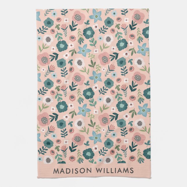 Monogram Flowers Elegant Snyggt Kitchen Towel Kökshandduk (Vertikal)