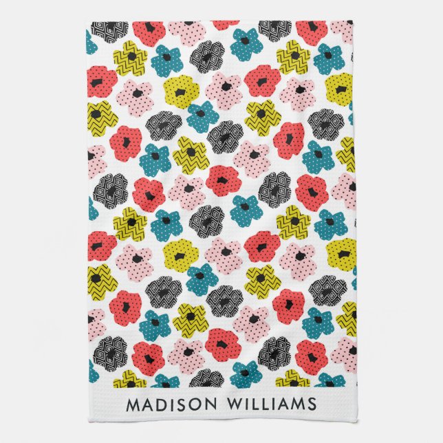 Monogram Flowers Elegant Snyggt Kitchen Towel Kökshandduk (Vertikal)