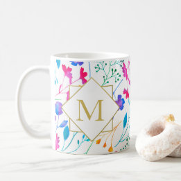Monogram Fluro Blommigt fet Färg White Mugg