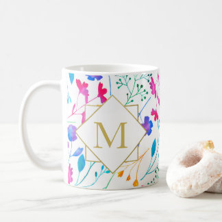 Monogram Fluro Blommigt fet Färg White Mugg