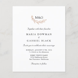 Monogram. Flyer till enkel inbjudan till budgetbrö