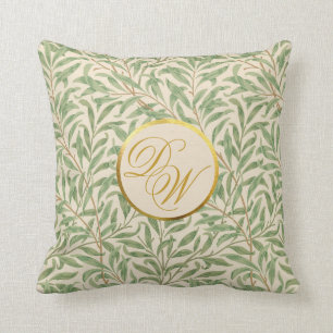 Monogram Foliage Morris Gröna blad Falskt guld Kudde