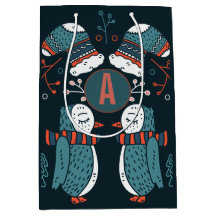 Monogram Folk Art Jul Blå Röda Ugglor Träd