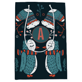 Monogram Folk Art Jul Blå Röda Ugglor Träd