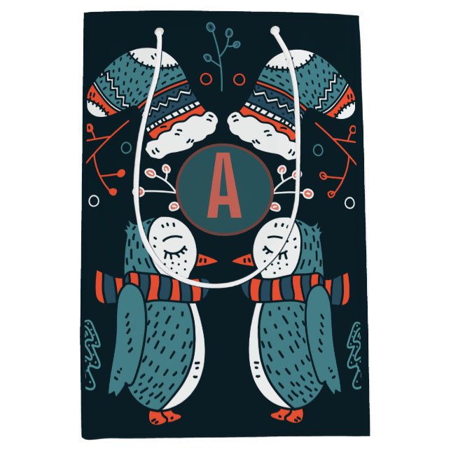 Monogram Folk Art Jul Blå Röda Ugglor Träd (Framsidan)