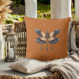 Monogram Folk Art Trollslända Orange Lila Blå Kudde
