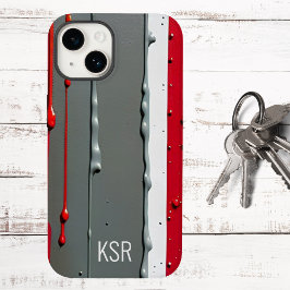 Monogram för abstrakt Red & Grått-droppfärg