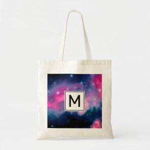 Monogram för Abstrakten rosa & Blue Galaxy & Stars Tygkasse