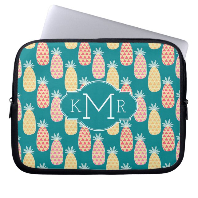 Monogram för ananasklottermönster | laptop sleeve (Framsidan)