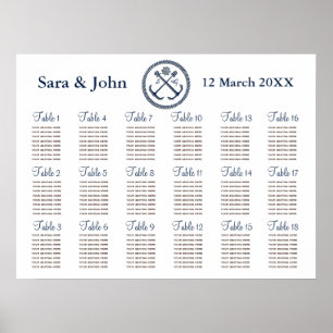 Monogram för ankarmonogram, sittdiagram för Nautis Poster