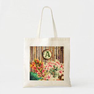 Monogram för anpassad tropisk bamboo & Flowers Tygkasse