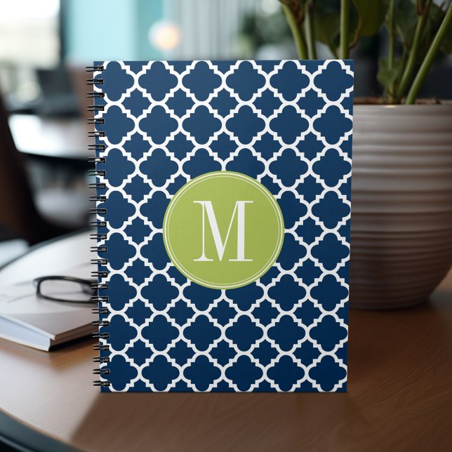 Monogram för Anpassningsbar av kalk och marin geom Anteckningsbok (Personalized notebook - add name and custom text)