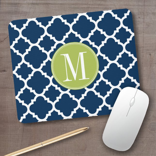 Monogram för Anpassningsbar av kalk och marin geom Musmatta (Personalized mousepad - add your monogram or name)