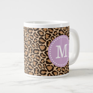 Monogram för Anpassningsbar av lila och leopard Jumbo Mugg