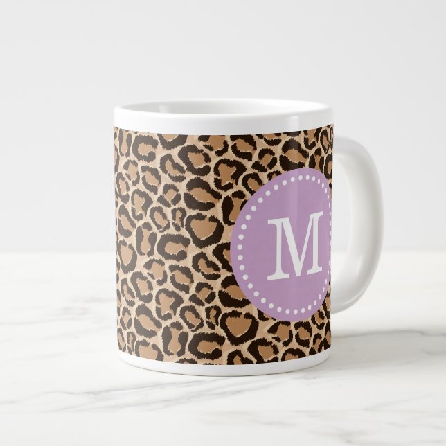Monogram för Anpassningsbar av lila och leopard Jumbo Mugg (Framsida höger)