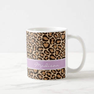 Monogram för Anpassningsbar av lila och leopard Kaffemugg