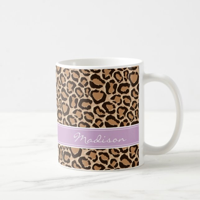 Monogram för Anpassningsbar av lila och leopard Kaffemugg (Höger)