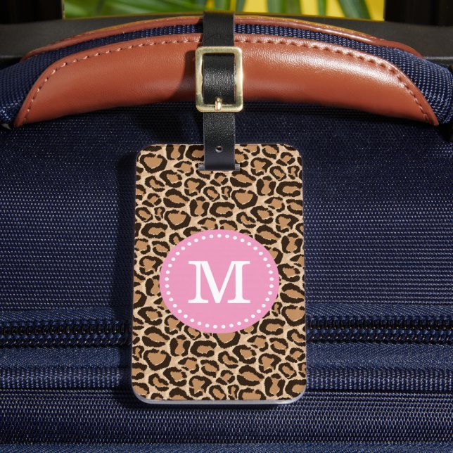 Monogram för Anpassningsbar av rosa och leopard Bagagebricka (Framsida Insitu 2)