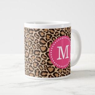 Monogram för Anpassningsbar av rosa och leopard Jumbo Mugg