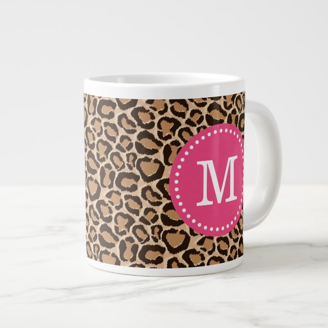 Monogram för Anpassningsbar av rosa och leopard Jumbo Mugg (Framsida höger)