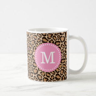 Monogram för Anpassningsbar av rosa och leopard Kaffemugg
