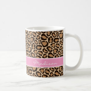Monogram för Anpassningsbar av rosa och leopard Kaffemugg