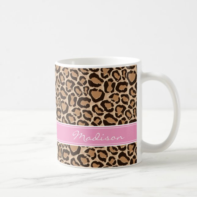 Monogram för Anpassningsbar av rosa och leopard Kaffemugg (Höger)
