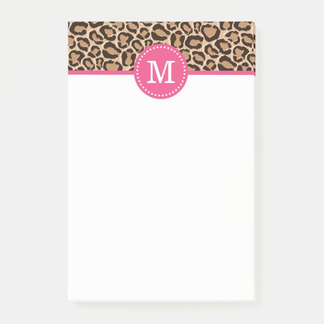 Monogram för Anpassningsbar av rosa och leopard Post-it Block (Framsida)
