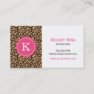Monogram för Anpassningsbar av rosa och leopard Visitkort