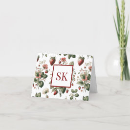 Monogram för Anpassningsbar av sötjordgubbar och B Tack Kort