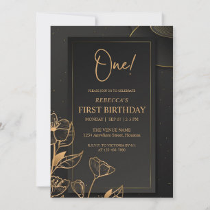 Monogram för anpassningsbar Black and Guld Luxury Inbjudningar
