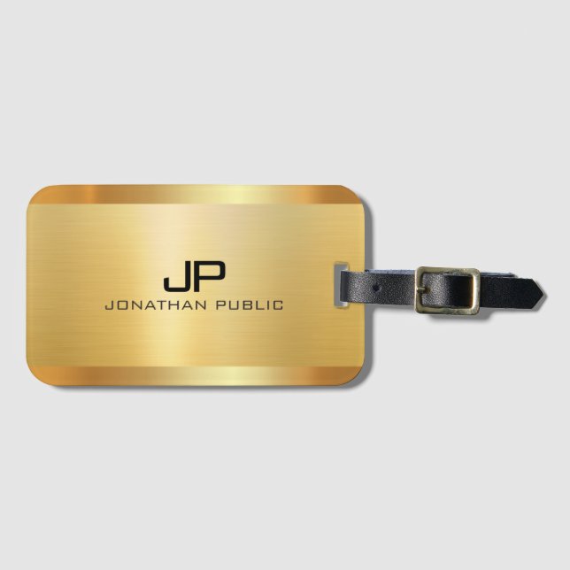 Monogram för anpassningsbar Faux Guld Elegant Bagagebricka (Framsida horisontal)