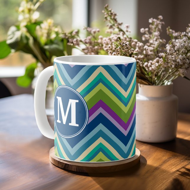 Monogram för Anpassningsbar för färglös Chevron Mö Kaffemugg (Personalized Coffee Mug)