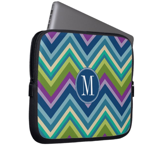 Monogram för Anpassningsbar för färglös Chevron Mö Laptop Fodral (Framsidan Höger)