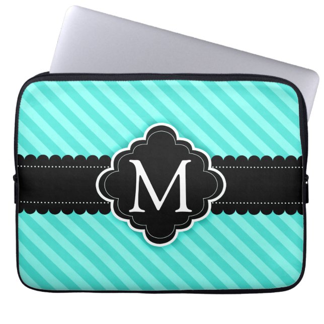 Monogram för anpassningsbar för svart för mönster laptop sleeve (Framsidan)