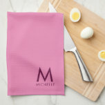 Monogram för anpassningsbar Text Färg Elegant Rosa Kökshandduk<br><div class="desc">Ladda upp anpassningsbar Lägg till Snyggten Foto eller Logotyp Text Modern Cute Monogram Template Rosa Kitchen Towel.</div>