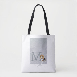 Monogram för Anpassningsbarna silver Glitter Beagl Tygkasse